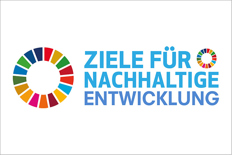 Logo der Ziele für nachhaltige Entwicklung, bestehend aus einem farbigen Kreis und dem Schriftzug.